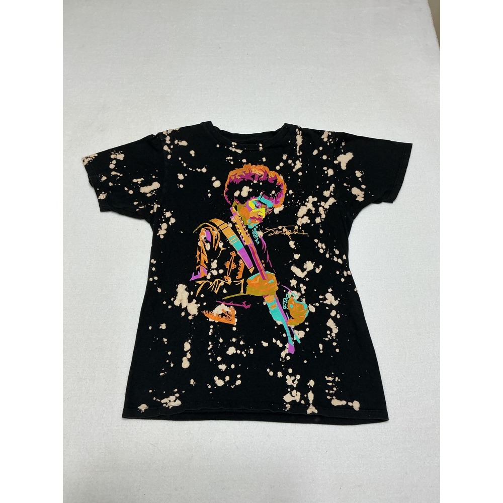 Jimi Hendrix Graphic T-Shirt Small Bleach Splatter Acid Wash Rock Band Tee